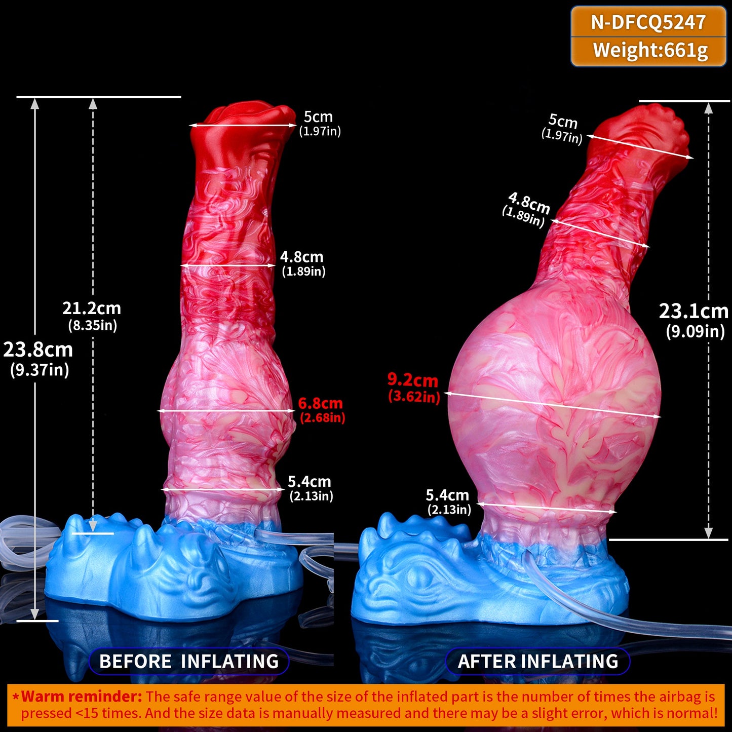 Reuss’s Equine-  Knotted Large Inflatable Dildo with Cum Tube
