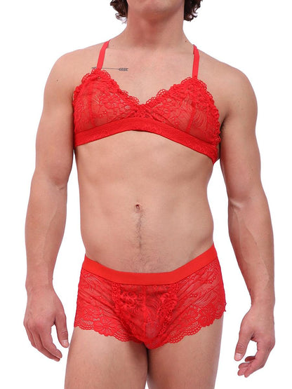 Men's Floral Lace Racerback Bralette Set
