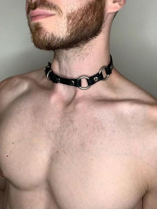Adjustable Leather O-Ring Choker Collar